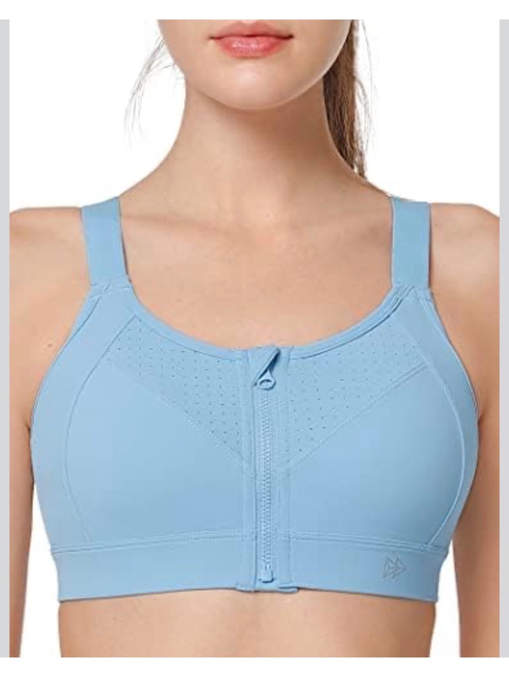 Yvette Light Blue Front Zip Sports Bra 42D/DD/DDD